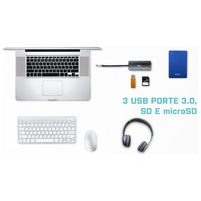 I-tec C31NANODOCKPD USB-C Metal Nano Dock 4K HDMI Power Delivery 100W 3x USB 3.1 1x SD 1x microSD colore Nero