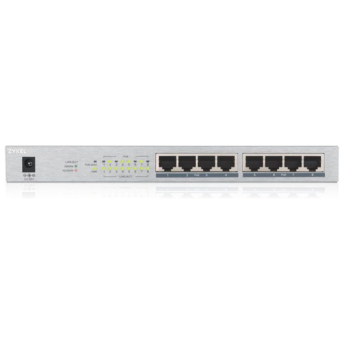 Zyxel GS1008HP Switch 8 x 10-100-1000 PoE+ Desktop o Montaggio a Parete 60W