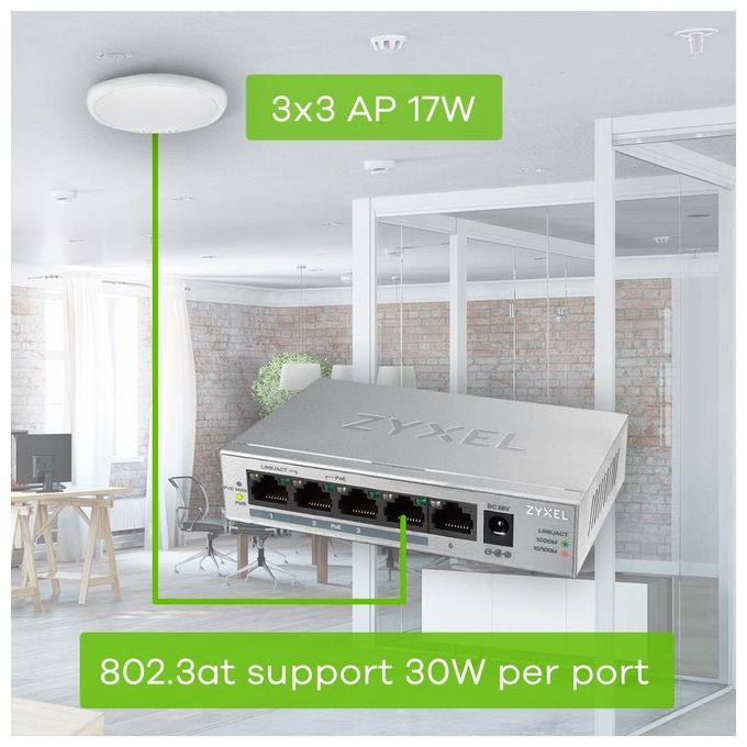 Zyxel GS1005HP Switch No gestito Gigabit Ethernet 10-100-1000 Argento Supporto Power over Ethernet