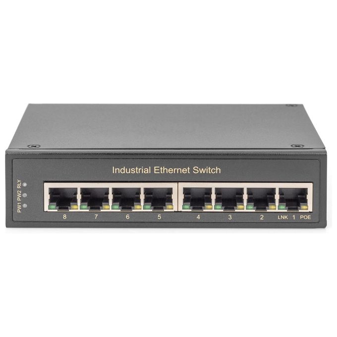 Digitus DN-651108 Switch Gigabit 8 Porte Industriale Temperatura Estesa da -40°C a 75°C Montaggio DIN Rail colore Nero