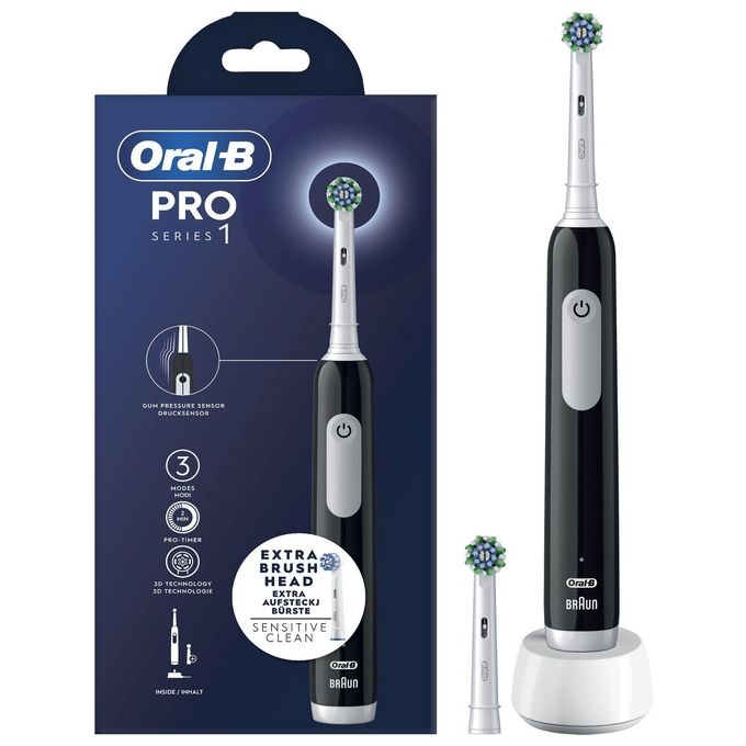 Oral-B PRO SERIES 1 Spazzolino elettrico oscillante ricaricabile 3 modalita' timer 2 min 2 testine colore Nero