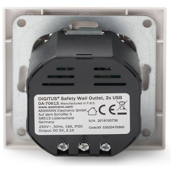 Digitus Presa a Muro Shuko con 2 Prese Usb 5V 2,1A