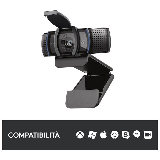 Logitech C920S HD Pro Webcam Videochiamata Full HD 1080p-30fps Correzione Luce HD Privacy Shutter