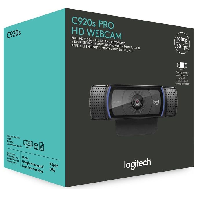 Logitech C920S HD Pro Webcam Videochiamata Full HD 1080p-30fps Correzione Luce HD Privacy Shutter
