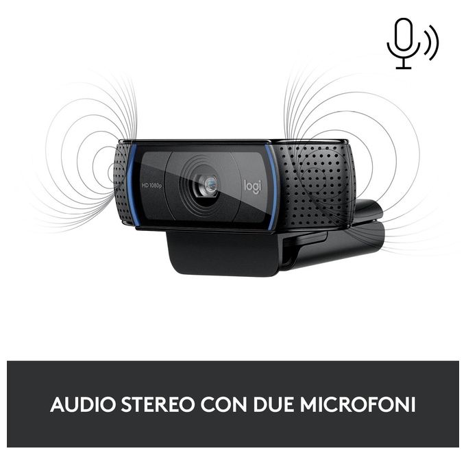 Logitech C920S HD Pro Webcam Videochiamata Full HD 1080p-30fps Correzione Luce HD Privacy Shutter
