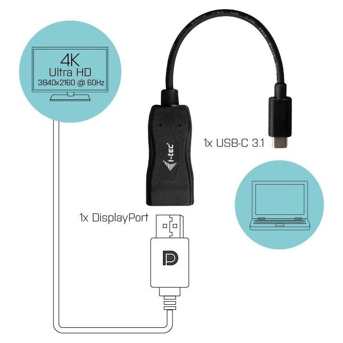 I-tec C31DP60HZP Cavo di Interfaccia e Adattatore Usb-C 3.1 DisplayPort Nero