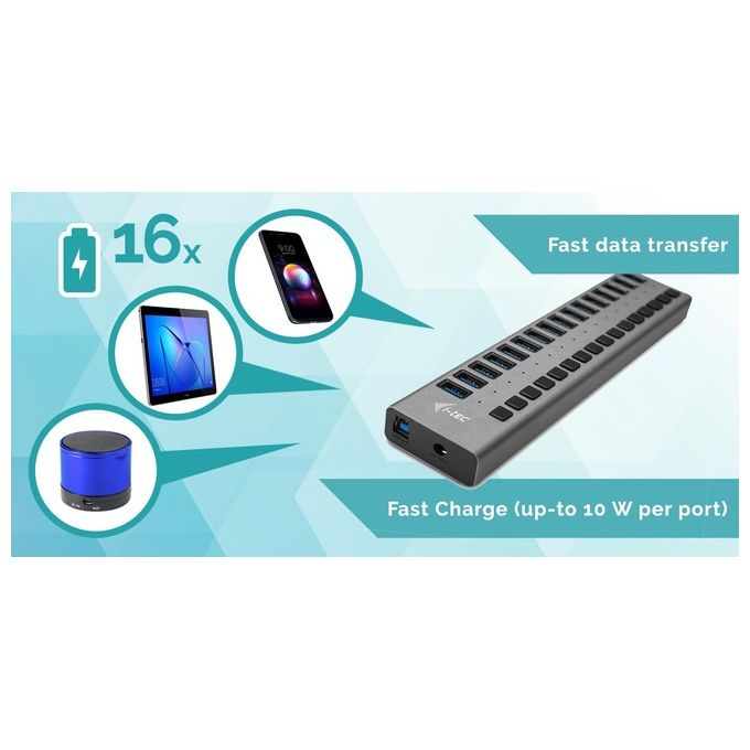 I-tec U3CHARGEHUB16 Hub 16 Porte 90W Usb 3.0
