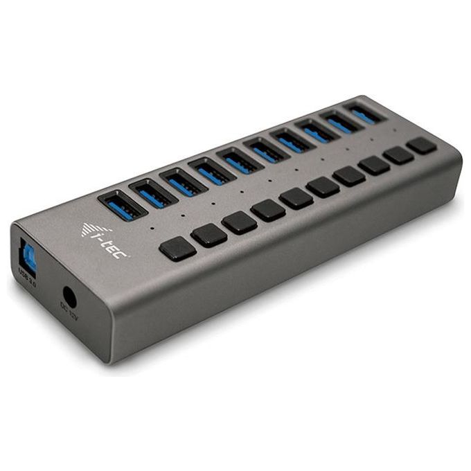 I-tec U3CHARGEHUB10 Hub USB 3.0 10 Porte Ricarica Rapida 48W PlugandPlay Alluminio colore Grigio