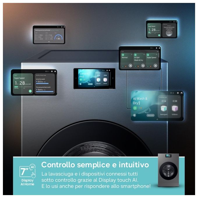 Samsung WD18DB8995BZT2 Bespoke AI Lavasciuga Frontale 18-11 Kg 1000 rpm Classe A Pompa di Calore WiFi (111x68.6x87.5 cm) colore Nero