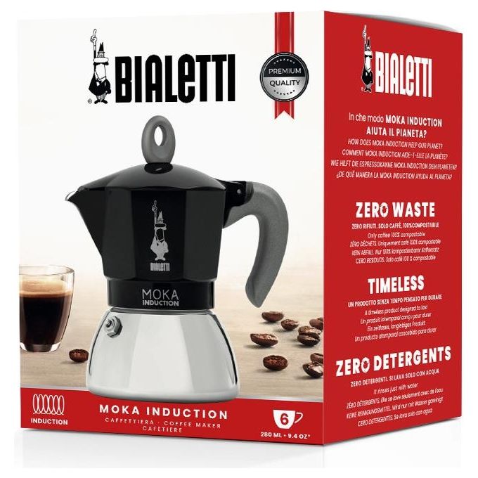Bialetti Moka Induction 6 Tazze Nero-Argento