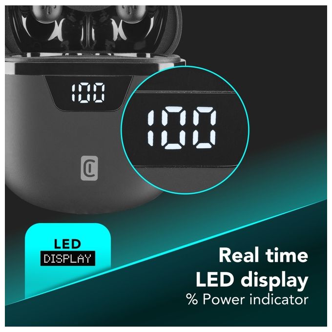 Cellularline BTSEEKPROTWSK Seek Pro Auricolari TWS Bluetooth 5.0 Ricarica Rapida 45 min Display LED 15 ore colore Nero