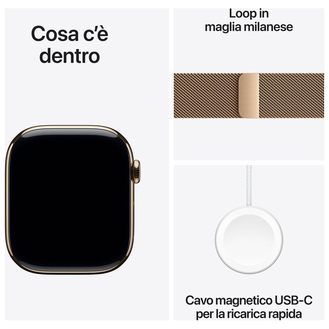 Apple MX003QL-A Watch Serie 10 GPS + Cellular 46mm Cassa in Titanio con Cinturino Loop in Maglia Milanese Oro