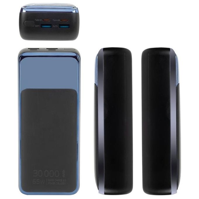 Rivacase VA1080 Powerbank 30000 mAh 65W Power Delivery QC3.0 4 porte Display LCD colore Nero Blu