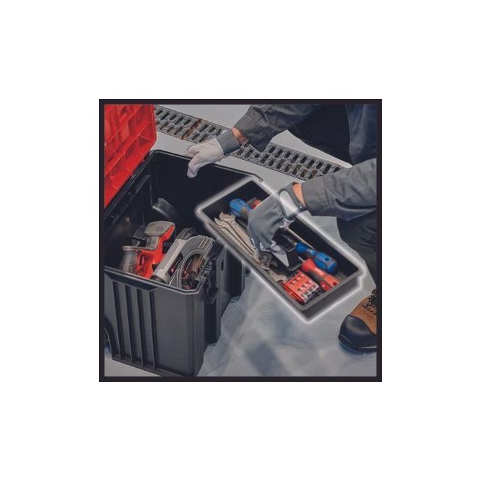 Einhell 4540014 E-Case L Valigetta trolley porta utensili impilabile 120 Kg ruote resistente agli spruzzi colore Nero Rosso