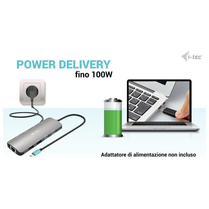 I-tec C31NANOHDM2DOCPD USB-C Metal Nano 2x Display Docking Station + Power Delivery 100 W 2 HDMI 2 USB 3.2 2 USB 2.0 USB-C Gigabit Ethernet colore Argento
