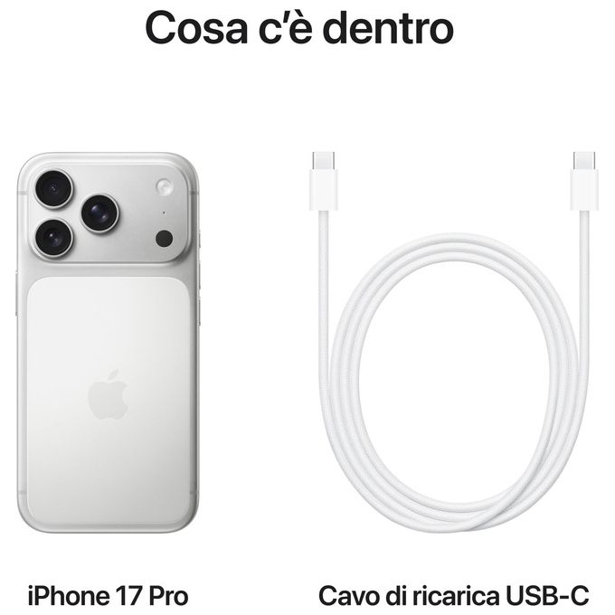 Apple MG8G4QL-A iPhone 17 Pro Smartphone 256GB display 6.3'' OLED ProMotion 120Hz chip A19 Pro fotocamera 48MP iOS 26 colore Argento
