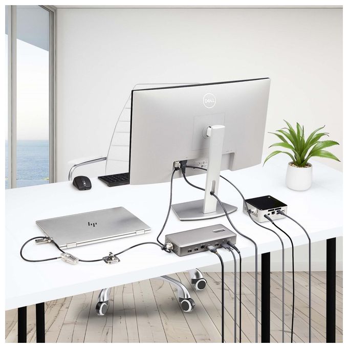StarTech.com 3M4-DESK-LOCKING-KIT Kit di Sicurezza per Laptop e Periferiche Cavo in Acciaio 3m Serratura a Combinazione 4 Cifre Testine Semipermanenti e Rimovibili colore Nero Argento