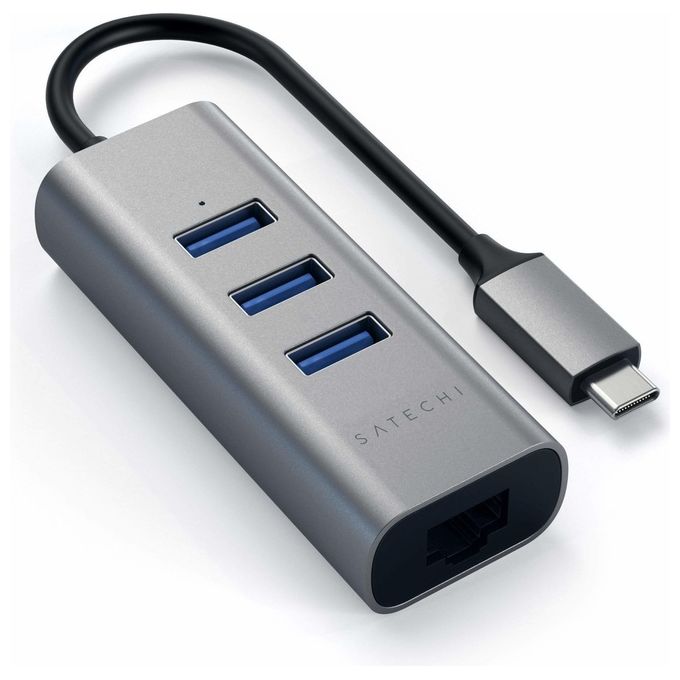 Satechi Hub 2 in 1 3 Porte Usb 3.0 Tipo C con Porta Ethernet Space Gray