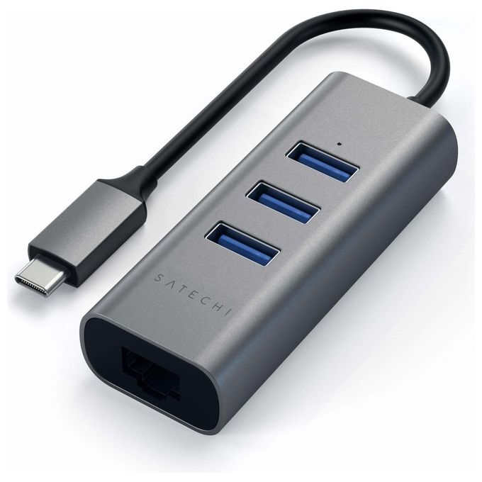 Satechi Hub 2 in 1 3 Porte Usb 3.0 Tipo C con Porta Ethernet Space Gray