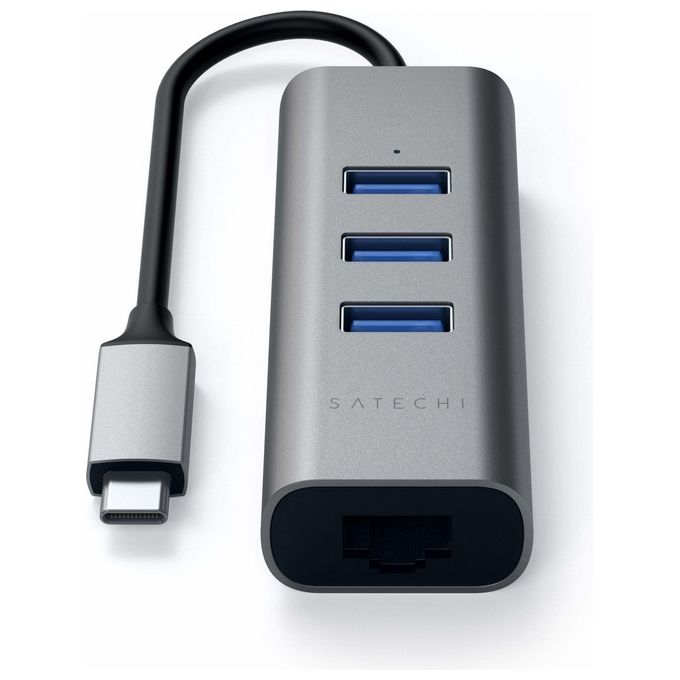 Satechi Hub 2 in 1 3 Porte Usb 3.0 Tipo C con Porta Ethernet Space Gray