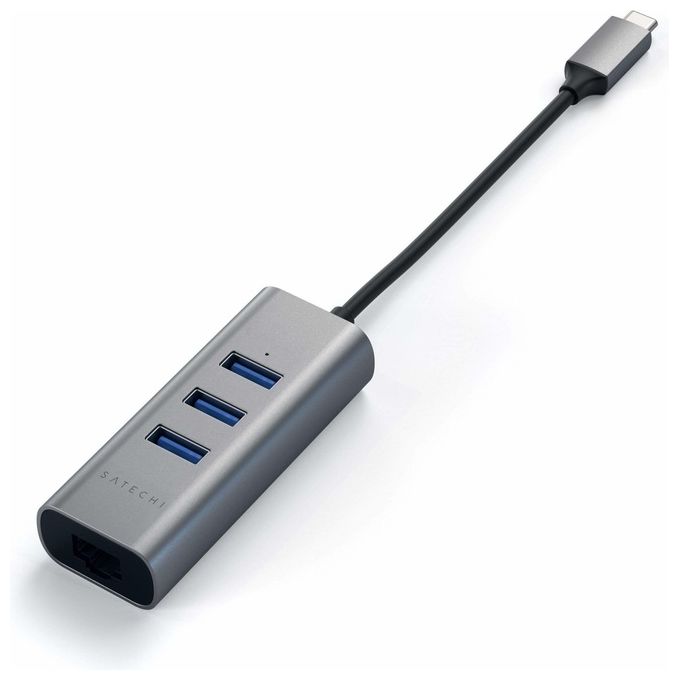 Satechi Hub 2 in 1 3 Porte Usb 3.0 Tipo C con Porta Ethernet Space Gray