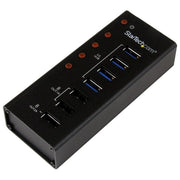 StarTech Hub USB 3.0 alimentato a 4 porte con 3 porte di ricarica USB dedicate (2 x 1A e 1 x 2A) - Box esterno in metallo per montaggio a parete