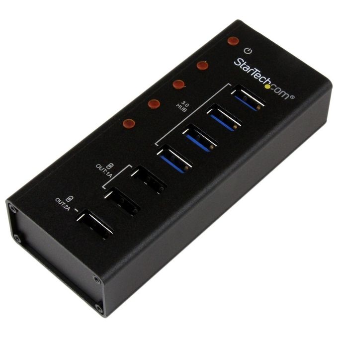 StarTech Hub USB 3.0 alimentato a 4 porte con 3 porte di ricarica USB dedicate (2 x 1A e 1 x 2A) - Box esterno in metallo per montaggio a parete