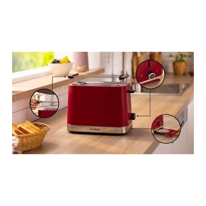 Bosch TAT4M224 Tostapane 2 Fette 950 W Funzioni Scongelamento Riscaldamento High Lift colore Rosso