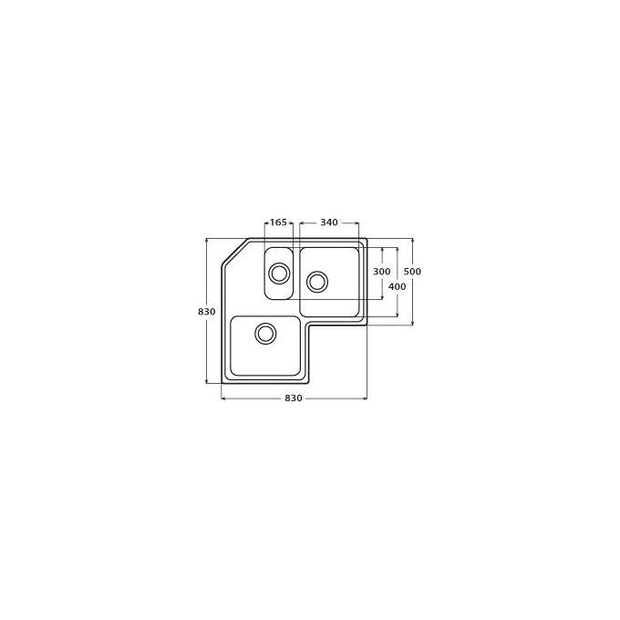 Apell ROAN3IBC Lavello Acciaio inox spazzolato da Incasso ad Angolo Gocciolatoio centrale 2 Vasche e mezza 83x83cm