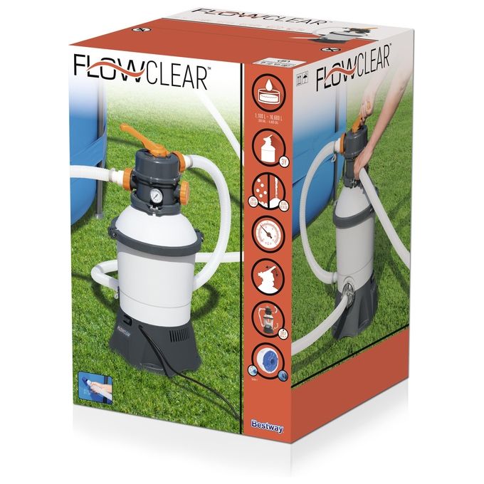 Bestway 58515 Flowclear - Pompa di Filtraggio a Sabbia Per Piscine Fuori Terra, Portata 3.028 Lt-H