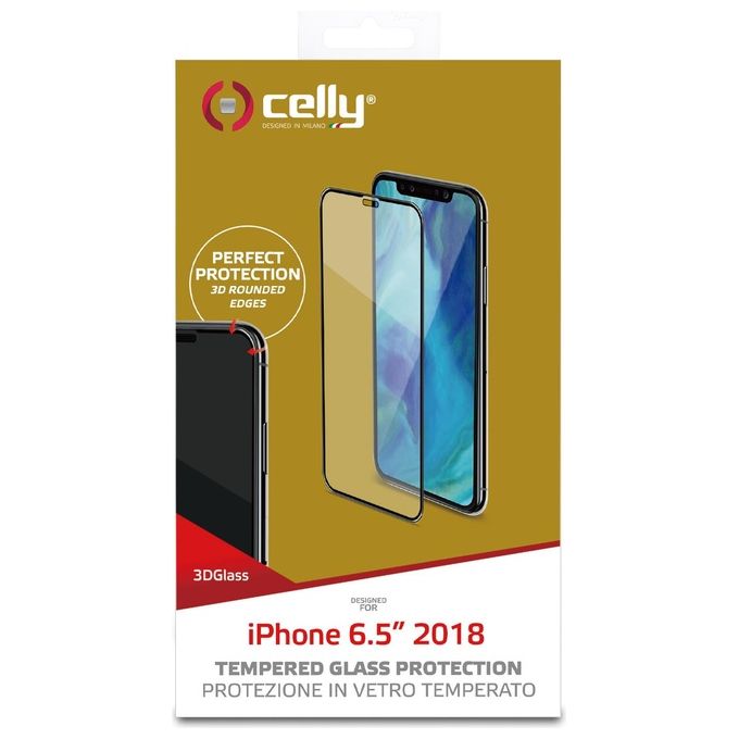 Celly Proteggi Schermo 3D Glass per iPhone Xs Max Nero
