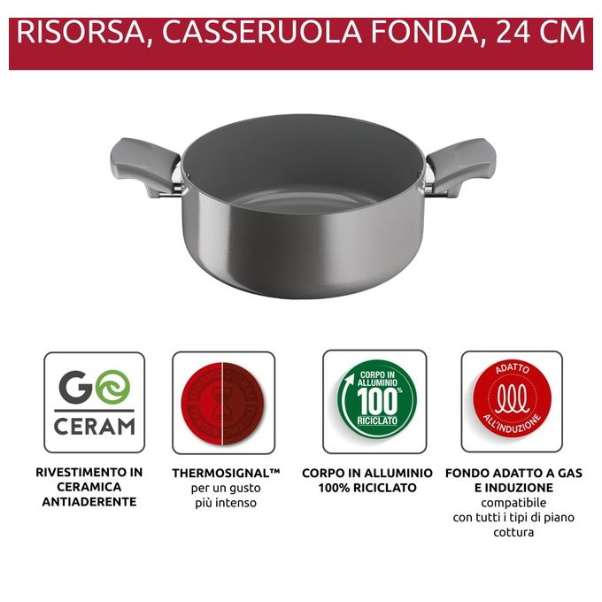 Lagostina Casseruola 24cm Risorsa 2 Manici Fonda Antiaderente Ceramica