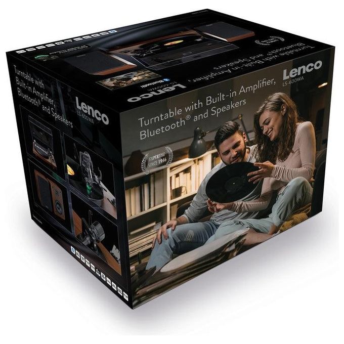 Lenco LS-600WA Giradischi a cinghia Bluetooth 5.0 amplificato 2x30W con altoparlanti colore Noce