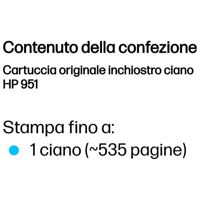HP 170025441076 Cartuccia Inkjet Originale HP 951 Resa 700 Pagine colore Ciano
