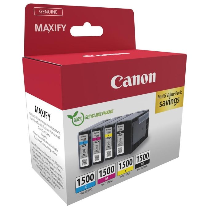 Canon 9218B006 PGI-1500 Cartucce d'inchiostro Confezione Multipla 4 pz Nero Ciano Magenta Giallo MAXIFY MB2050 MB2350 MB2150 MB2755