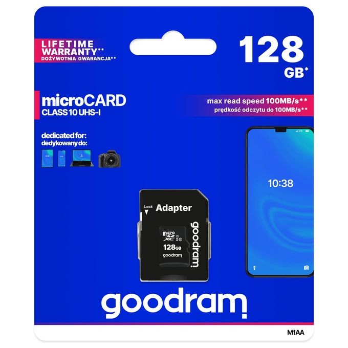 Goodram M1AA-1280R12 Scheda di Memoria MicroSDXC 128 GB UHS-I Classe 10 con Adattatore SD colore Nero