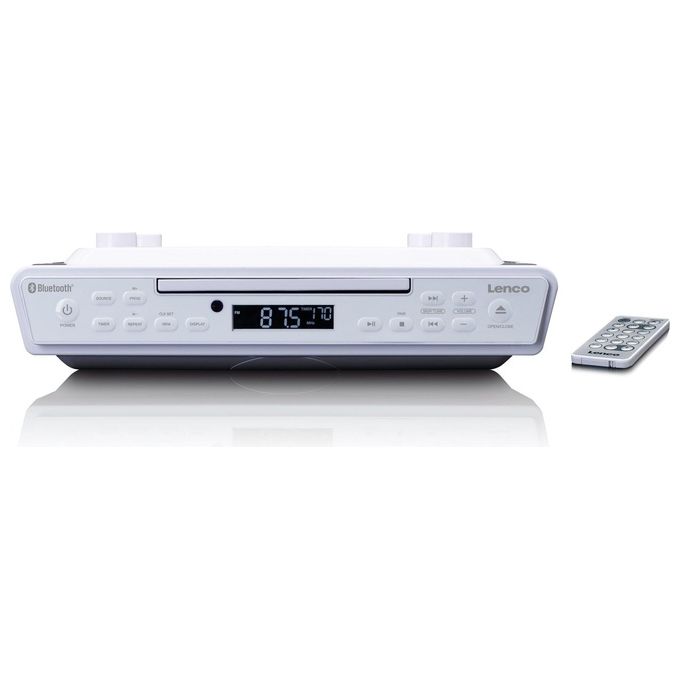 Lenco KCR-150 Radio da Cucina Digitale FM Bluetooth CD con Display LCD Alimentazione CC Telecomando Incluso colore Bianco