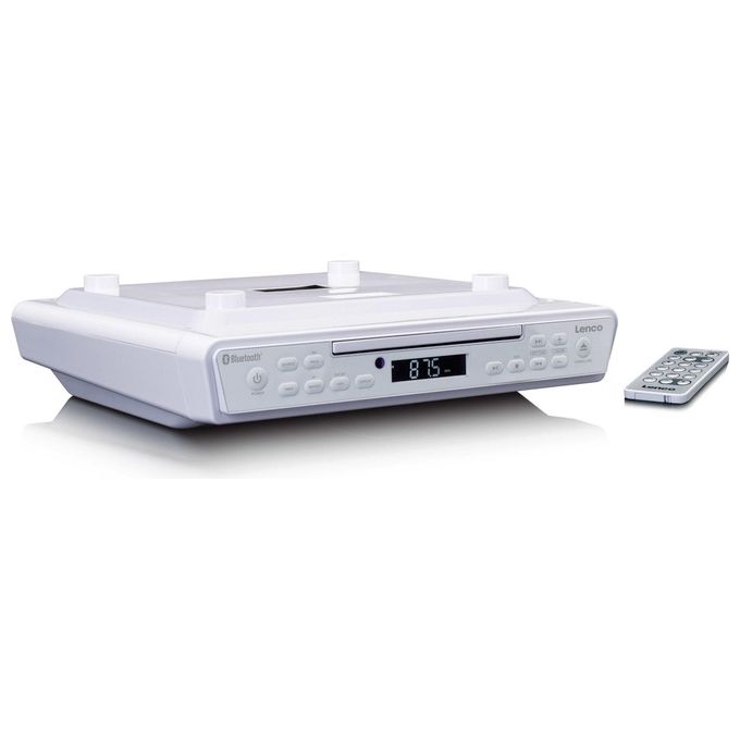 Lenco KCR-150 Radio da Cucina Digitale FM Bluetooth CD con Display LCD Alimentazione CC Telecomando Incluso colore Bianco