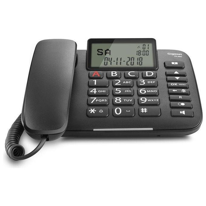 Gigaset DL 380 Telefono Fisso Ampio Display Grandi Tasti Visualizzazione Chiamata Tramite Led Nero