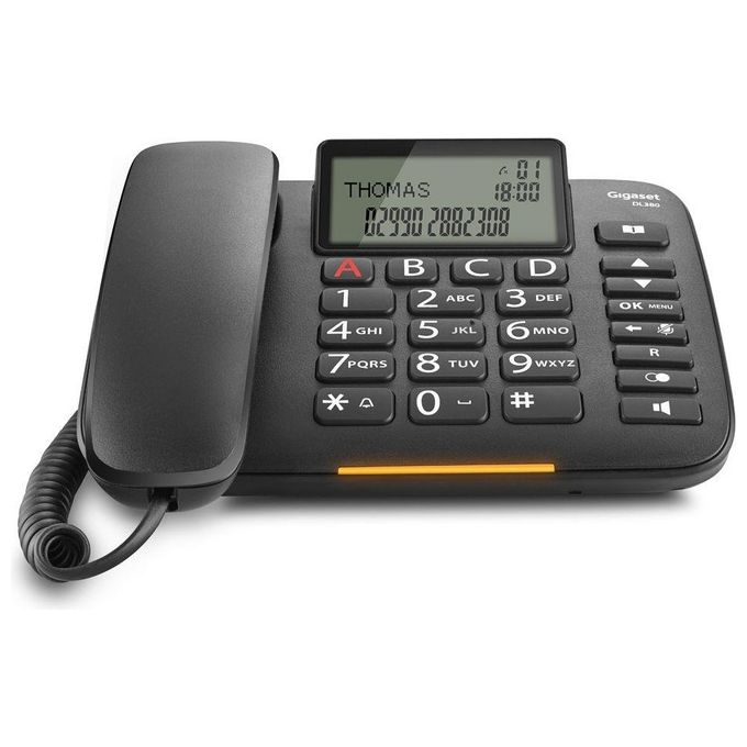Gigaset DL 380 Telefono Fisso Ampio Display Grandi Tasti Visualizzazione Chiamata Tramite Led Nero