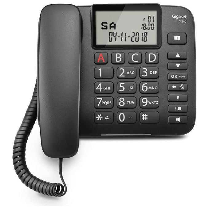 Gigaset DL 380 Telefono Fisso Ampio Display Grandi Tasti Visualizzazione Chiamata Tramite Led Nero