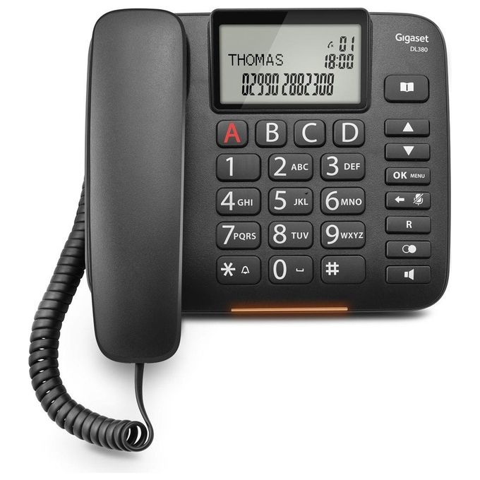 Gigaset DL 380 Telefono Fisso Ampio Display Grandi Tasti Visualizzazione Chiamata Tramite Led Nero