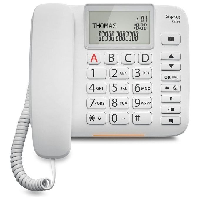 Gigaset DL380 Telefono Fisso Grandi Tasti Bianco