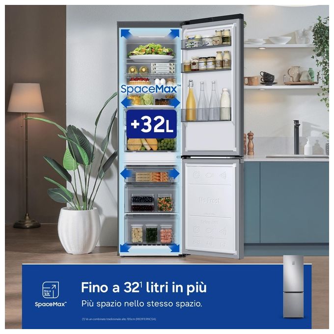 Samsung RB34C775CS9 EcoFlex AI Frigorifero Combinato 344 L 185 cm Classe C 35 dB No Frost Wi-Fi SpaceMax colore Inox