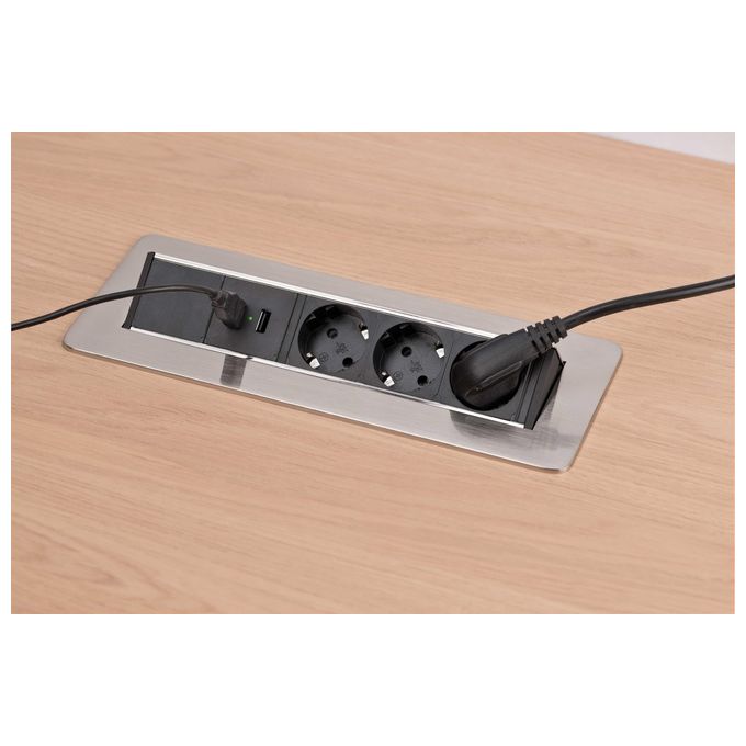 Brennenstuhl Power Usb Charger Ciabatta da Tavolo Presa a Scomparsa a 3 Vie 2mt Argento-Nero