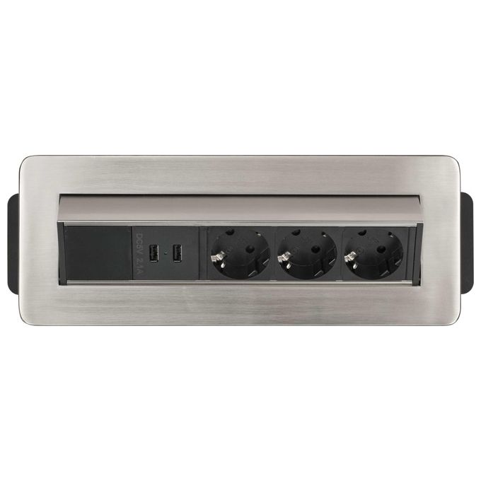 Brennenstuhl Power Usb Charger Ciabatta da Tavolo Presa a Scomparsa a 3 Vie 2mt Argento-Nero
