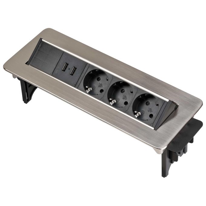 Brennenstuhl Power Usb Charger Ciabatta da Tavolo Presa a Scomparsa a 3 Vie 2mt Argento-Nero