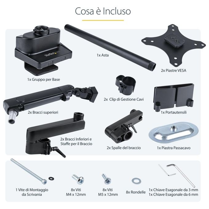 StarTech ARMDUALPIVOT Supporto Doppio Monitor da Scrivania per 2 Schermi VESA fino a 32'' 8Kg Regolabile Altezza e Orientamento colore Nero
