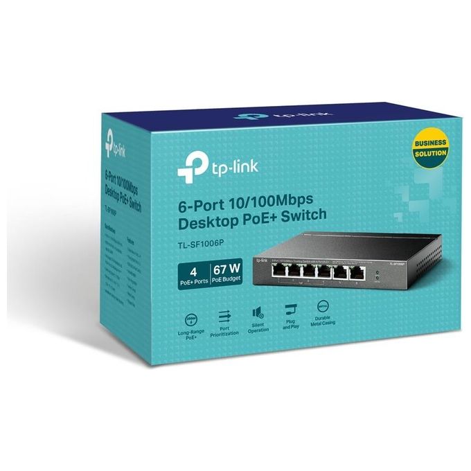 TP-Link TL-SF1006P Switch di Rete Non Gestito 6 Porte Fast Ethernet 10-100 Mbps con 4 Porte PoE+ Supporto IEEE 802.3af-at colore Nero