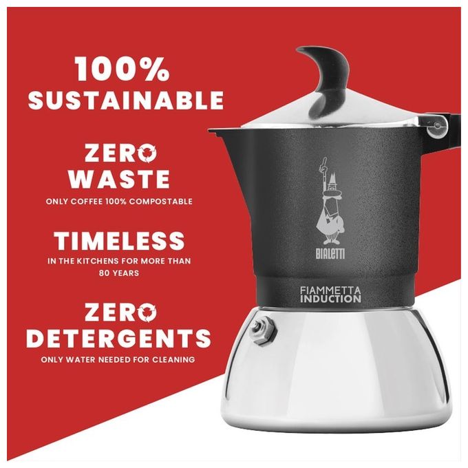 Bialetti 0007145 Fiammetta Caffettiera Moka per Induzione 4 Tazze colore Grigio